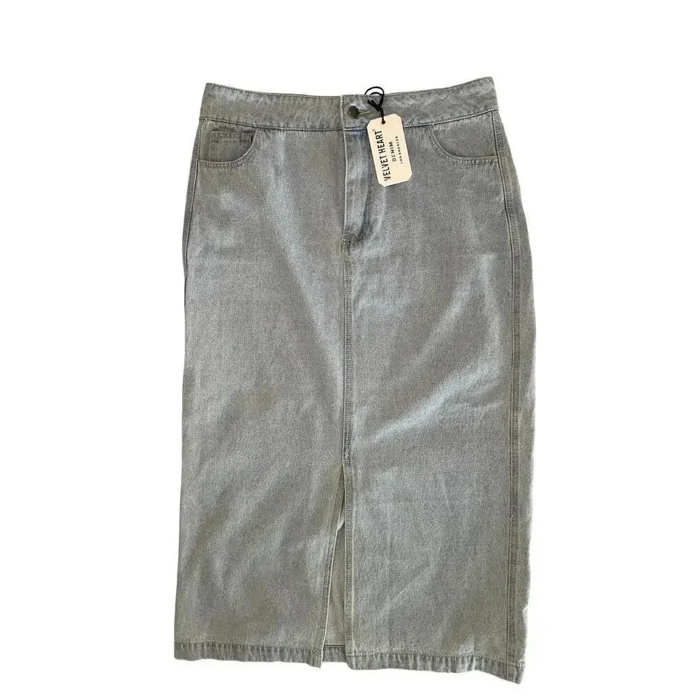 NWT Velvet Heart Women’s Paulina Denim Midi Skirt Light Blue Wash Size Large